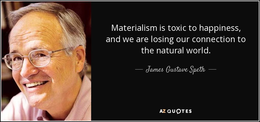 Materialism is toxic to happiness, and we are losing our connection to the natural world. - James Gustave Speth