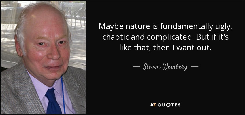 Maybe nature is fundamentally ugly, chaotic and complicated. But if it's like that, then I want out. - Steven Weinberg