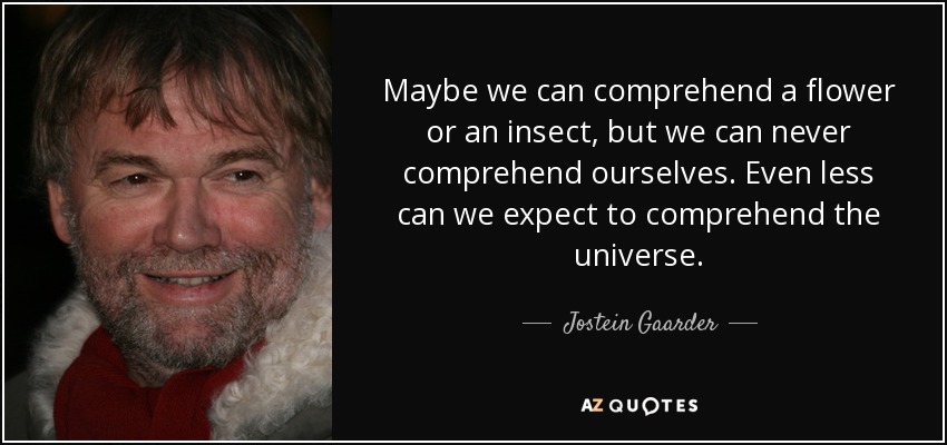 Maybe we can comprehend a flower or an insect, but we can never comprehend ourselves. Even less can we expect to comprehend the universe. - Jostein Gaarder