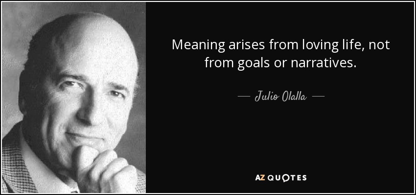 Meaning arises from loving life, not from goals or narratives. - Julio Olalla