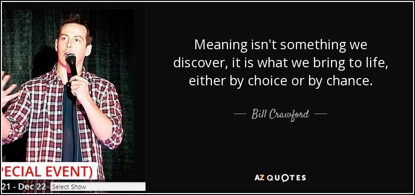 Meaning isn't something we discover, it is what we bring to life, either by choice or by chance. - Bill Crawford