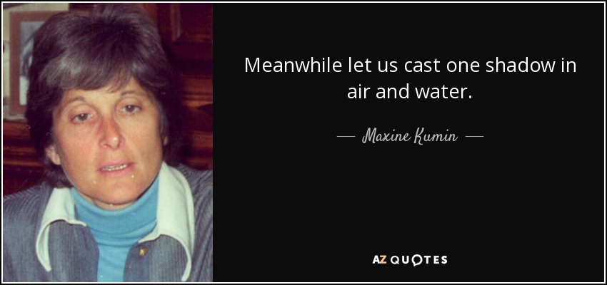 Meanwhile let us cast one shadow in air and water. - Maxine Kumin