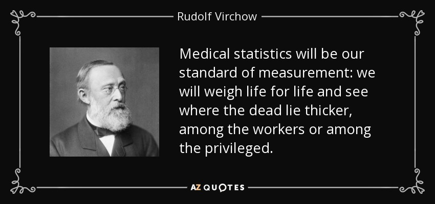Medical statistics will be our standard of measurement: we will weigh life for life and see where the dead lie thicker, among the workers or among the privileged. - Rudolf Virchow