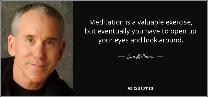 Meditation is a valuable exercise, but eventually you have to open up your eyes and look around. - Dan Millman