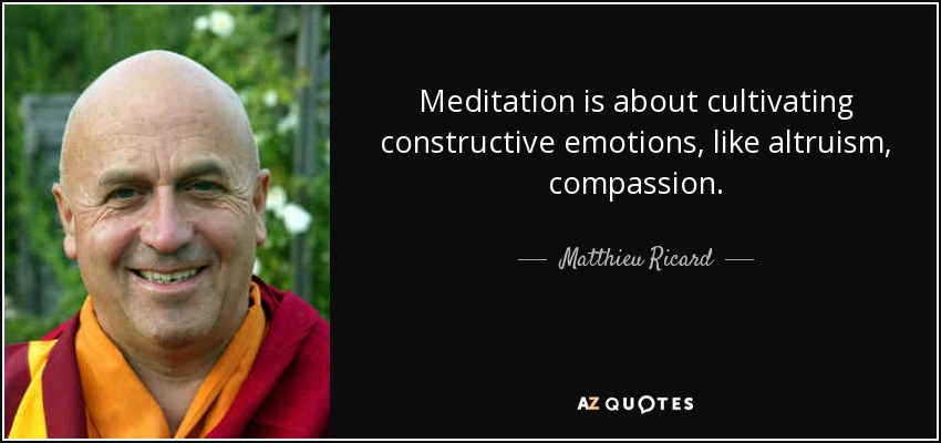 Meditation is about cultivating constructive emotions, like altruism, compassion. - Matthieu Ricard