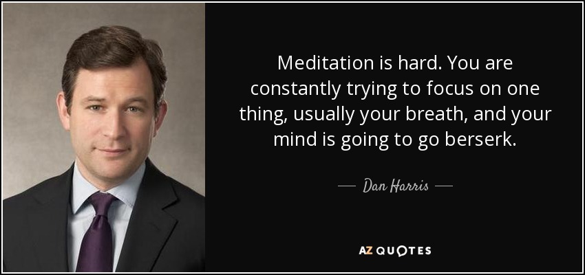 Meditation is hard. You are constantly trying to focus on one thing, usually your breath, and your mind is going to go berserk. - Dan Harris