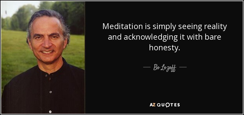 Meditation is simply seeing reality and acknowledging it with bare honesty. - Bo Lozoff