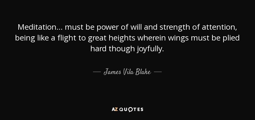 Meditation ... must be power of will and strength of attention, being like a flight to great heights wherein wings must be plied hard though joyfully. - James Vila Blake