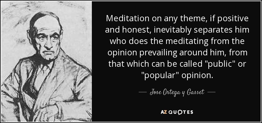 Meditation on any theme, if positive and honest, inevitably separates him who does the meditating from the opinion prevailing around him, from that which can be called 
