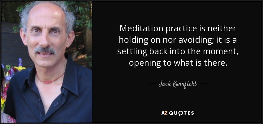 Meditation practice is neither holding on nor avoiding; it is a settling back into the moment, opening to what is there. - Jack Kornfield