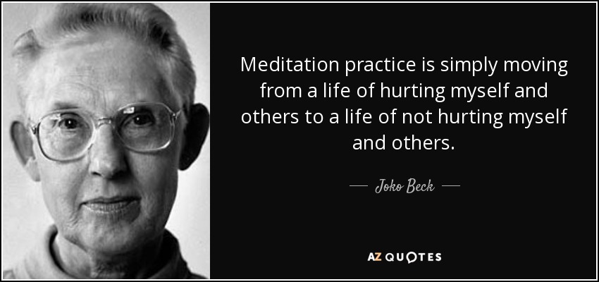 Meditation practice is simply moving from a life of hurting myself and others to a life of not hurting myself and others. - Joko Beck
