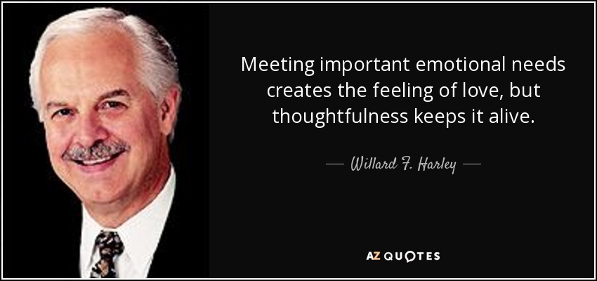 Meeting important emotional needs creates the feeling of love, but thoughtfulness keeps it alive. - Willard F. Harley