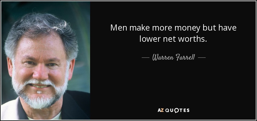Men make more money but have lower net worths. - Warren Farrell