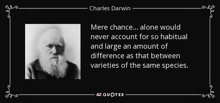 Mere chance ... alone would never account for so habitual and large an amount of difference as that between varieties of the same species. - Charles Darwin