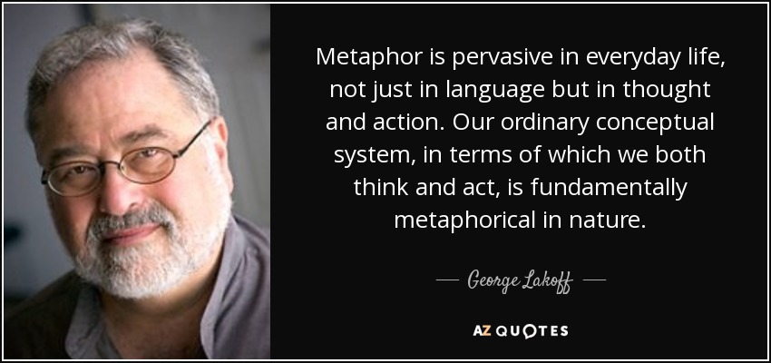 Metaphor is pervasive in everyday life, not just in language but in thought and action. Our ordinary conceptual system, in terms of which we both think and act, is fundamentally metaphorical in nature. - George Lakoff