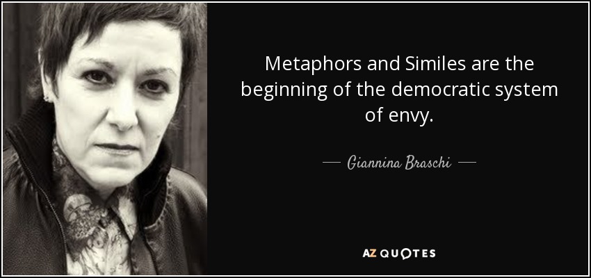 Metaphors and Similes are the beginning of the democratic system of envy. - Giannina Braschi