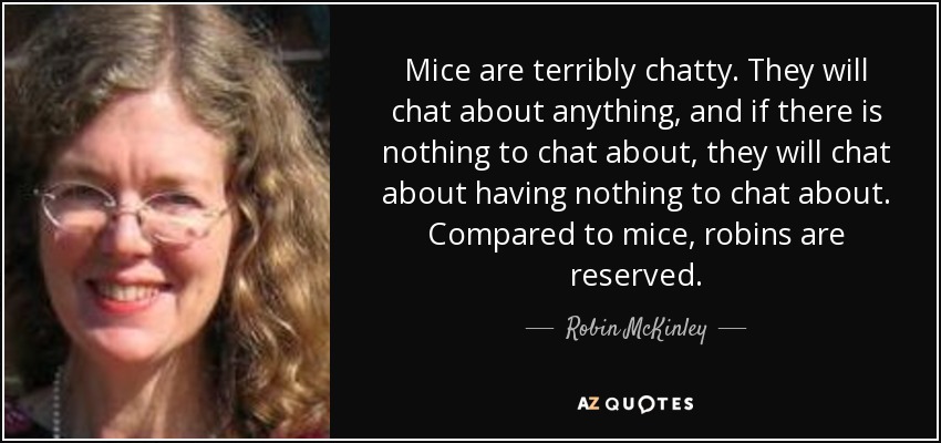 Mice are terribly chatty. They will chat about anything, and if there is nothing to chat about, they will chat about having nothing to chat about. Compared to mice, robins are reserved. - Robin McKinley