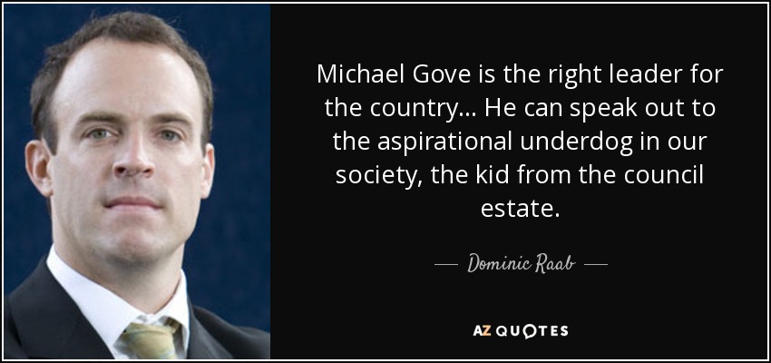 Michael Gove is the right leader for the country ... He can speak out to the aspirational underdog in our society, the kid from the council estate. - Dominic Raab