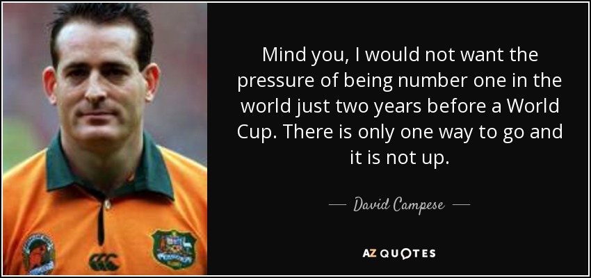 Mind you, I would not want the pressure of being number one in the world just two years before a World Cup. There is only one way to go and it is not up. - David Campese