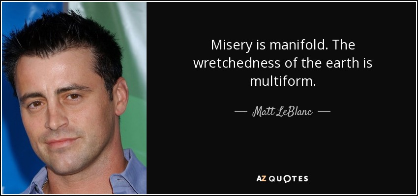 Misery is manifold. The wretchedness of the earth is multiform. - Matt LeBlanc