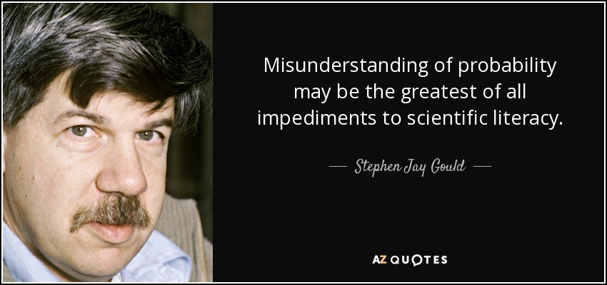Misunderstanding of probability may be the greatest of all impediments to scientific literacy. - Stephen Jay Gould