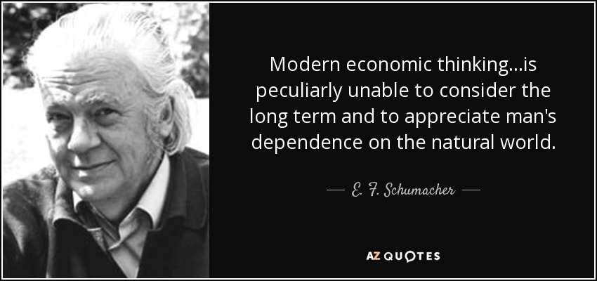 Modern economic thinking...is peculiarly unable to consider the long term and to appreciate man's dependence on the natural world. - E. F. Schumacher