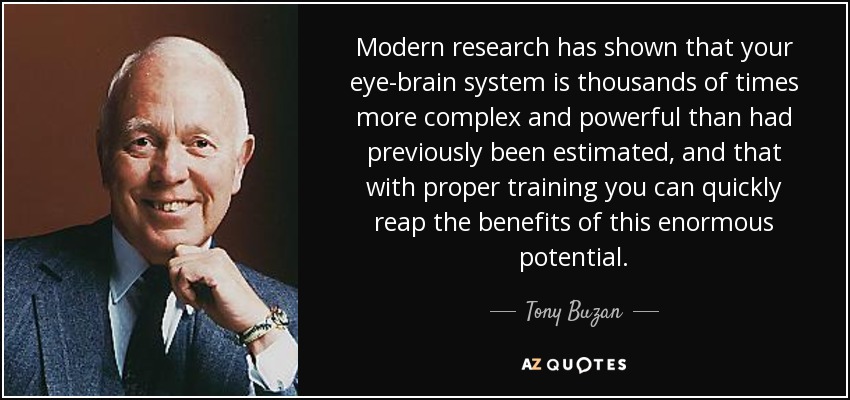 Modern research has shown that your eye-brain system is thousands of times more complex and powerful than had previously been estimated, and that with proper training you can quickly reap the benefits of this enormous potential. - Tony Buzan