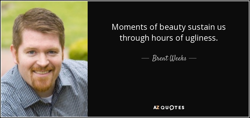 Moments of beauty sustain us through hours of ugliness. - Brent Weeks