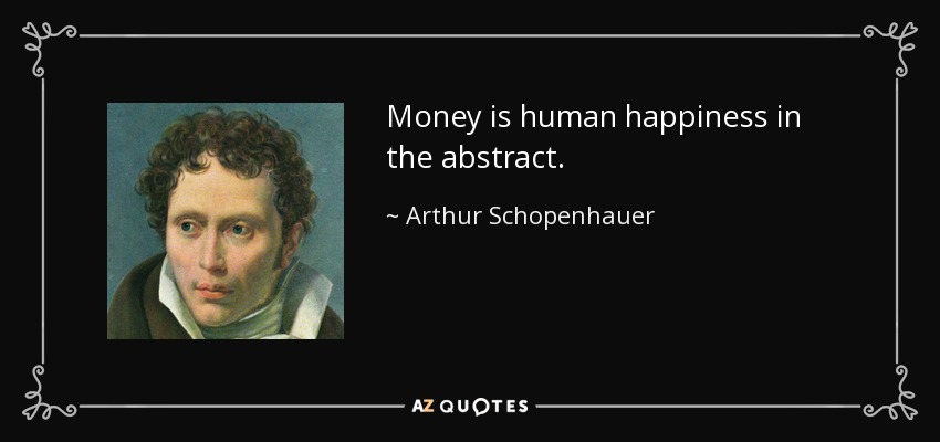 Money is human happiness in the abstract. - Arthur Schopenhauer