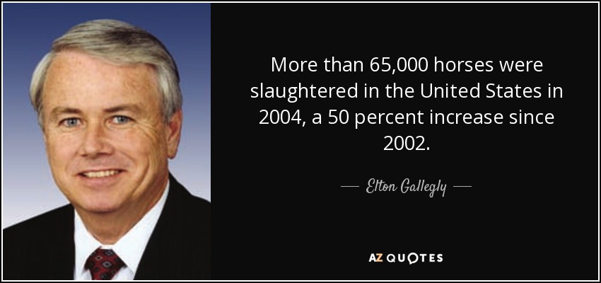 More than 65,000 horses were slaughtered in the United States in 2004, a 50 percent increase since 2002. - Elton Gallegly