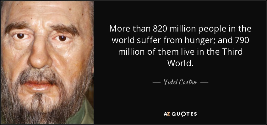 More than 820 million people in the world suffer from hunger; and 790 million of them live in the Third World. - Fidel Castro