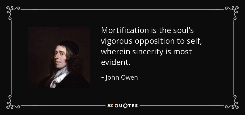 Mortification is the soul's vigorous opposition to self, wherein sincerity is most evident. - John Owen