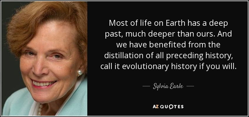 Most of life on Earth has a deep past, much deeper than ours. And we have benefited from the distillation of all preceding history, call it evolutionary history if you will. - Sylvia Earle