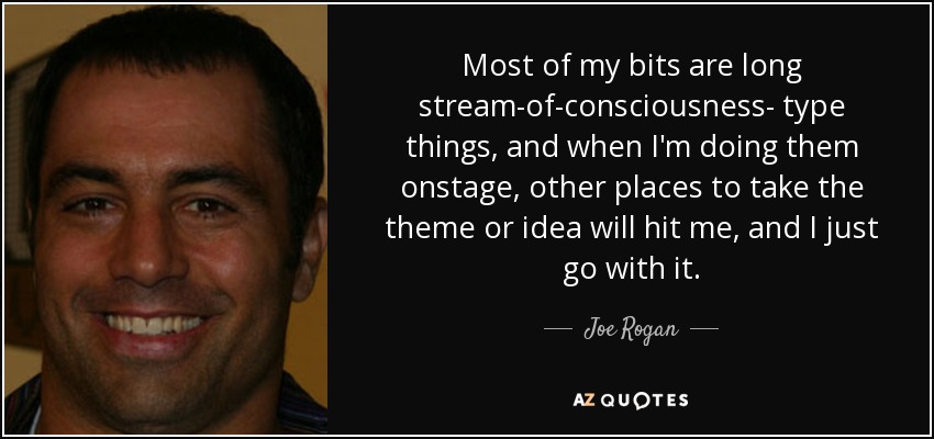 Most of my bits are long stream-of-consciousness- type things, and when I'm doing them onstage, other places to take the theme or idea will hit me, and I just go with it. - Joe Rogan