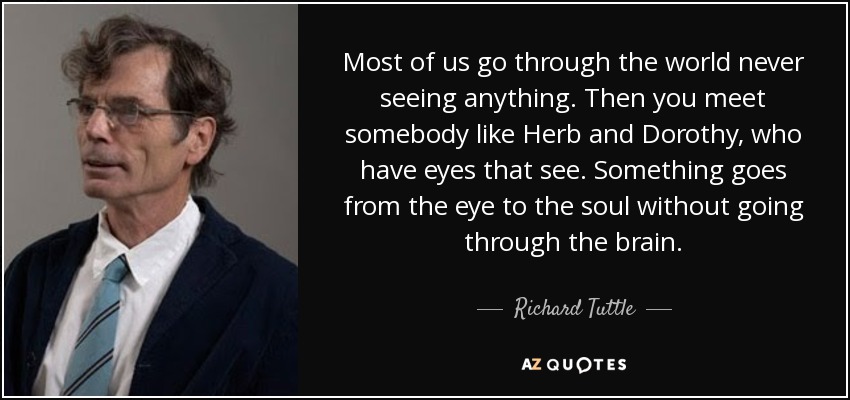 Most of us go through the world never seeing anything. Then you meet somebody like Herb and Dorothy, who have eyes that see. Something goes from the eye to the soul without going through the brain. - Richard Tuttle