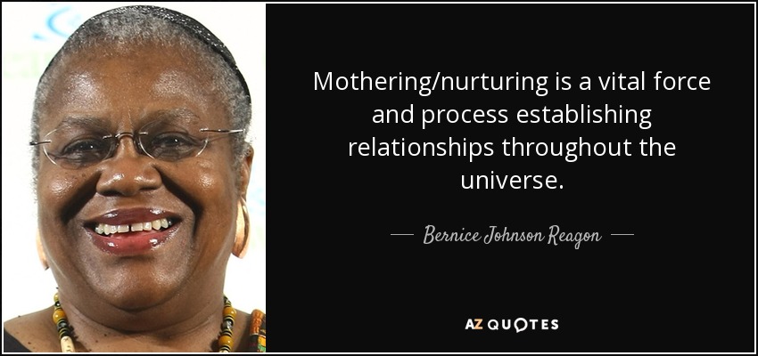 Mothering/nurturing is a vital force and process establishing relationships throughout the universe. - Bernice Johnson Reagon