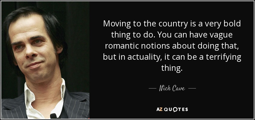 Moving to the country is a very bold thing to do. You can have vague romantic notions about doing that, but in actuality, it can be a terrifying thing. - Nick Cave