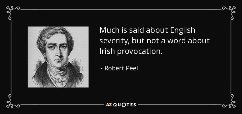 Much is said about English severity, but not a word about Irish provocation. - Robert Peel