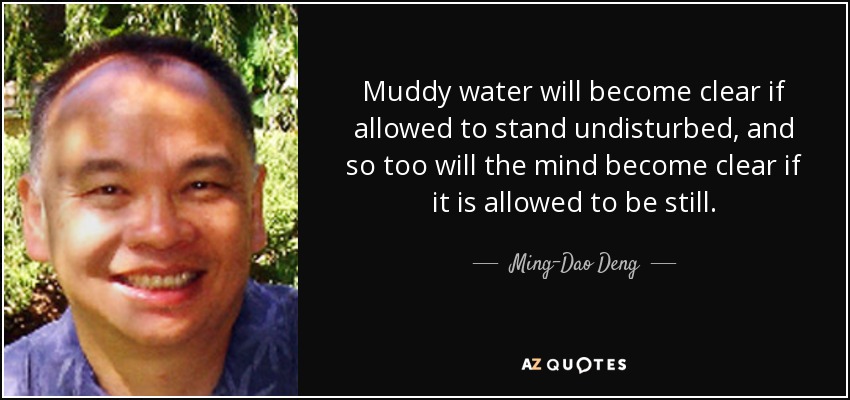 Muddy water will become clear if allowed to stand undisturbed, and so too will the mind become clear if it is allowed to be still. - Ming-Dao Deng