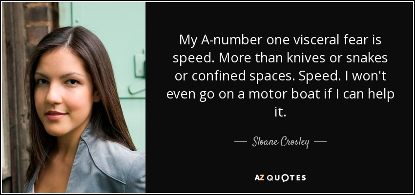 My A-number one visceral fear is speed. More than knives or snakes or confined spaces. Speed. I won't even go on a motor boat if I can help it. - Sloane Crosley