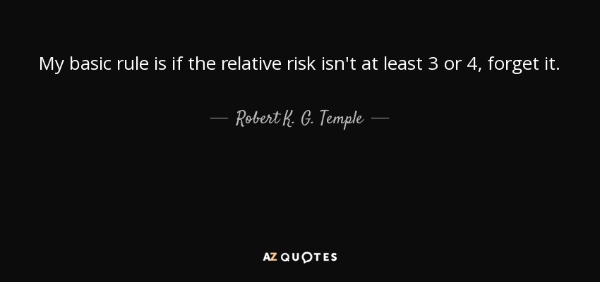 My basic rule is if the relative risk isn't at least 3 or 4, forget it. - Robert K. G. Temple