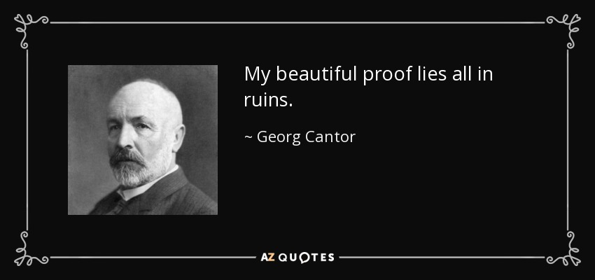 My beautiful proof lies all in ruins. - Georg Cantor