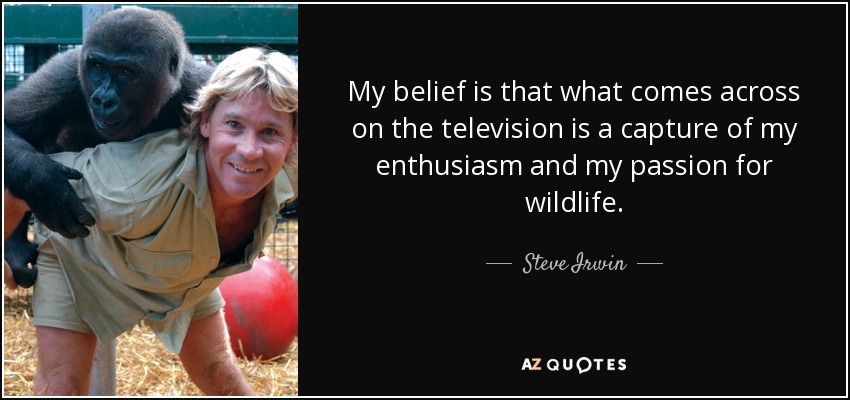My belief is that what comes across on the television is a capture of my enthusiasm and my passion for wildlife. - Steve Irwin