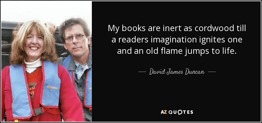 My books are inert as cordwood till a readers imagination ignites one and an old flame jumps to life. - David James Duncan