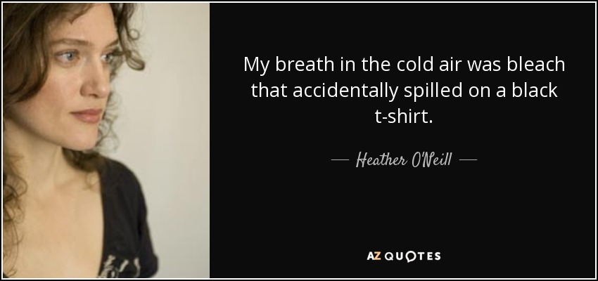 My breath in the cold air was bleach that accidentally spilled on a black t-shirt. - Heather O'Neill