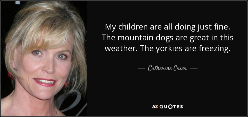 My children are all doing just fine. The mountain dogs are great in this weather. The yorkies are freezing. - Catherine Crier