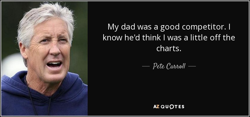 My dad was a good competitor. I know he'd think I was a little off the charts. - Pete Carroll