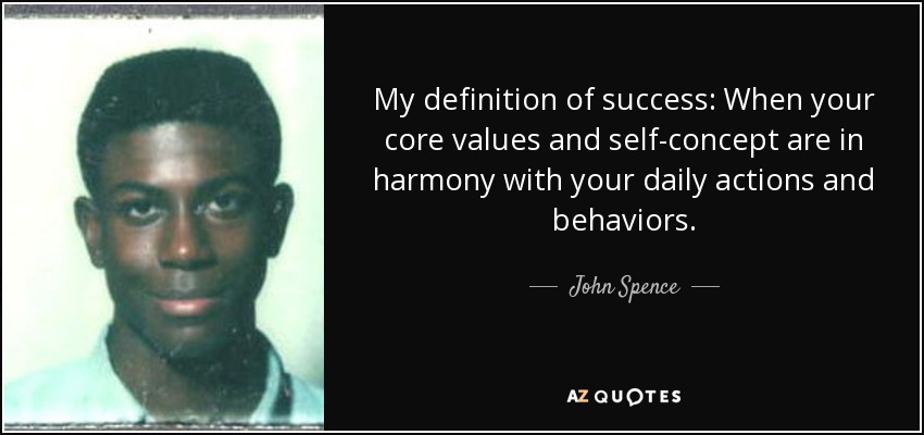 My definition of success: When your core values and self-concept are in harmony with your daily actions and behaviors. - John Spence