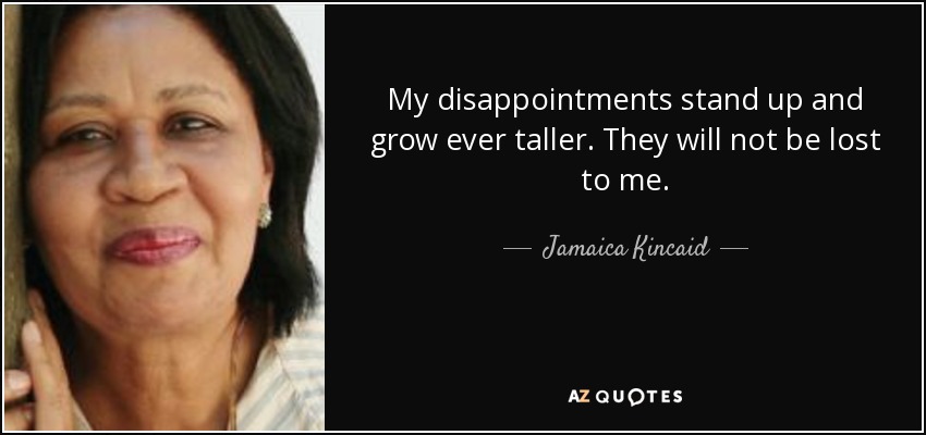 My disappointments stand up and grow ever taller. They will not be lost to me. - Jamaica Kincaid