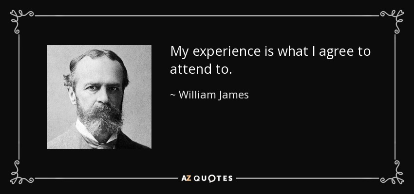 My experience is what I agree to attend to. - William James